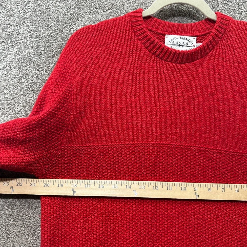 VTG Lake Harmony Rowing Club Crewneck Sweater Men Large Red Wool Textured USA